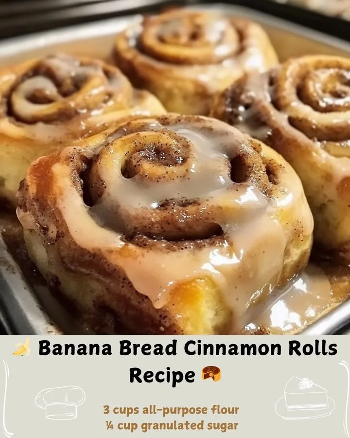 Delicious banana bread cinnamon rolls topped with icing