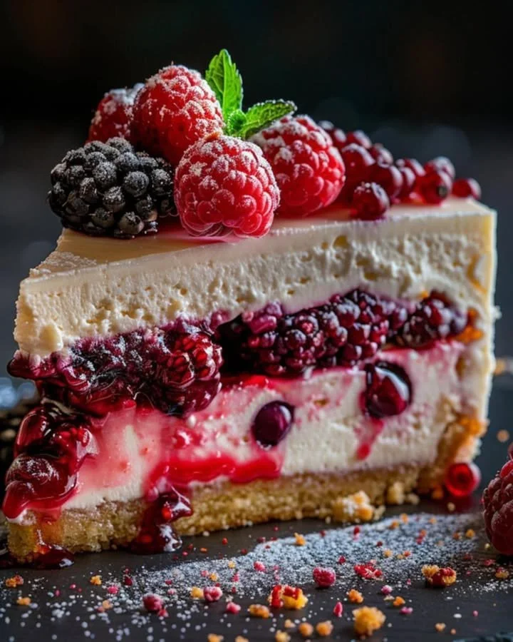 Delicious Berry Mascarpone Cake with layers of fresh berries and creamy mascarpone