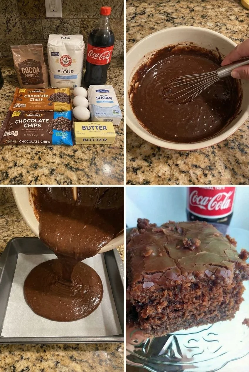 Delicious double chocolate Coca Cola cake topped with chocolate frosting and sprinkles