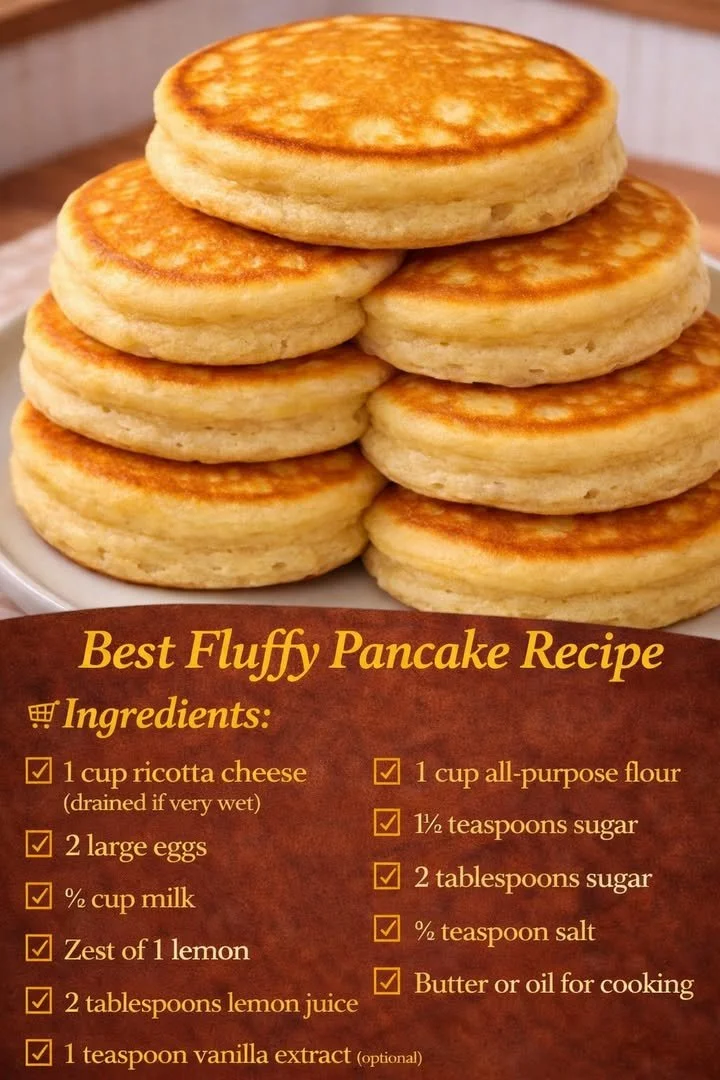 Delicious fluffy pancakes stacked high with syrup and berries on a plate.