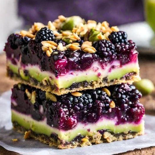 Blackberry Pistachio Dream Bars with fresh blackberries and pistachios
