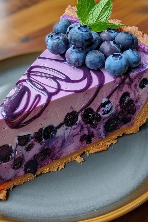 Delicious blueberry cheesecake topped with fresh blueberries and whipped cream