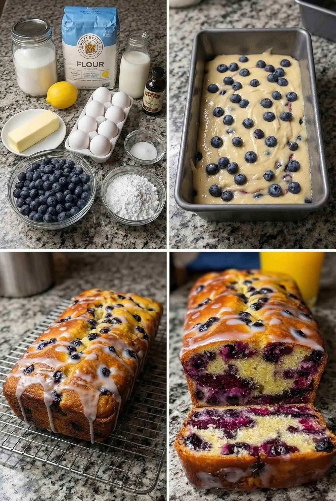 Freshly baked Blueberry Pound Cake topped with juicy blueberries