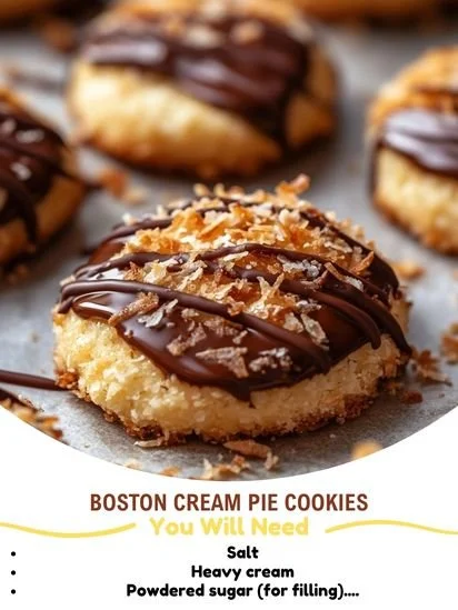 Boston Cream Pie Cookies with chocolate frosting and custard filling