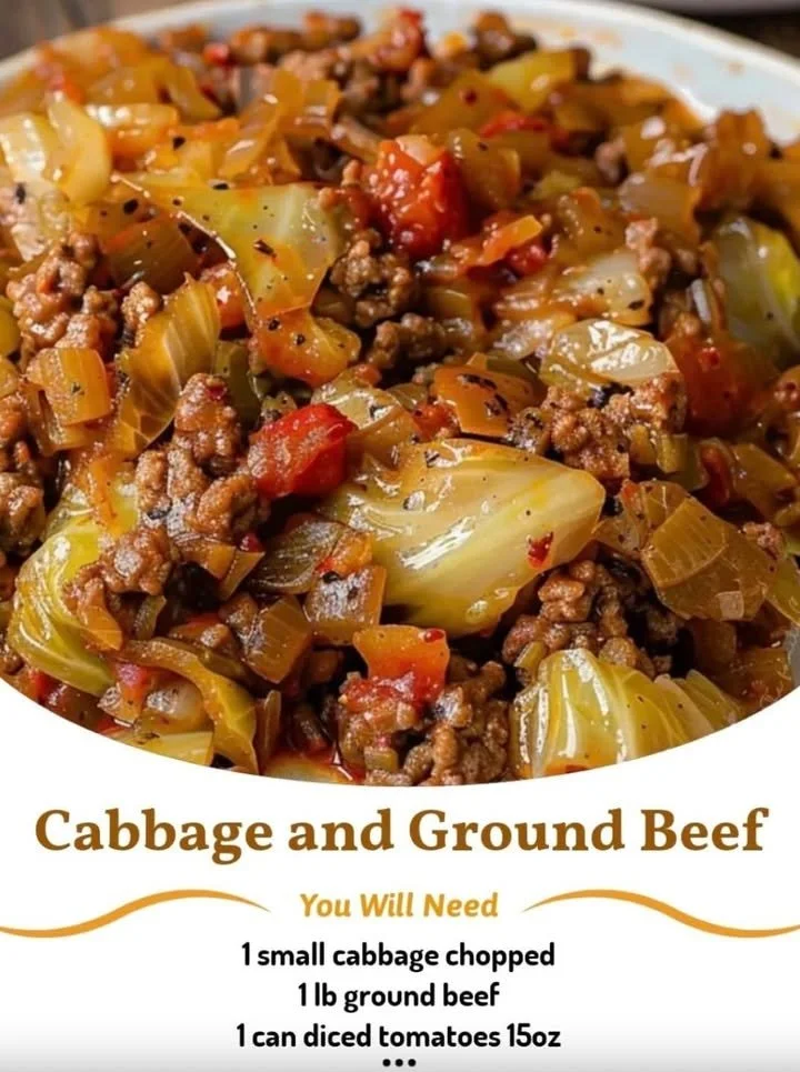 Cabbage and ground beef skillet dish with vegetables