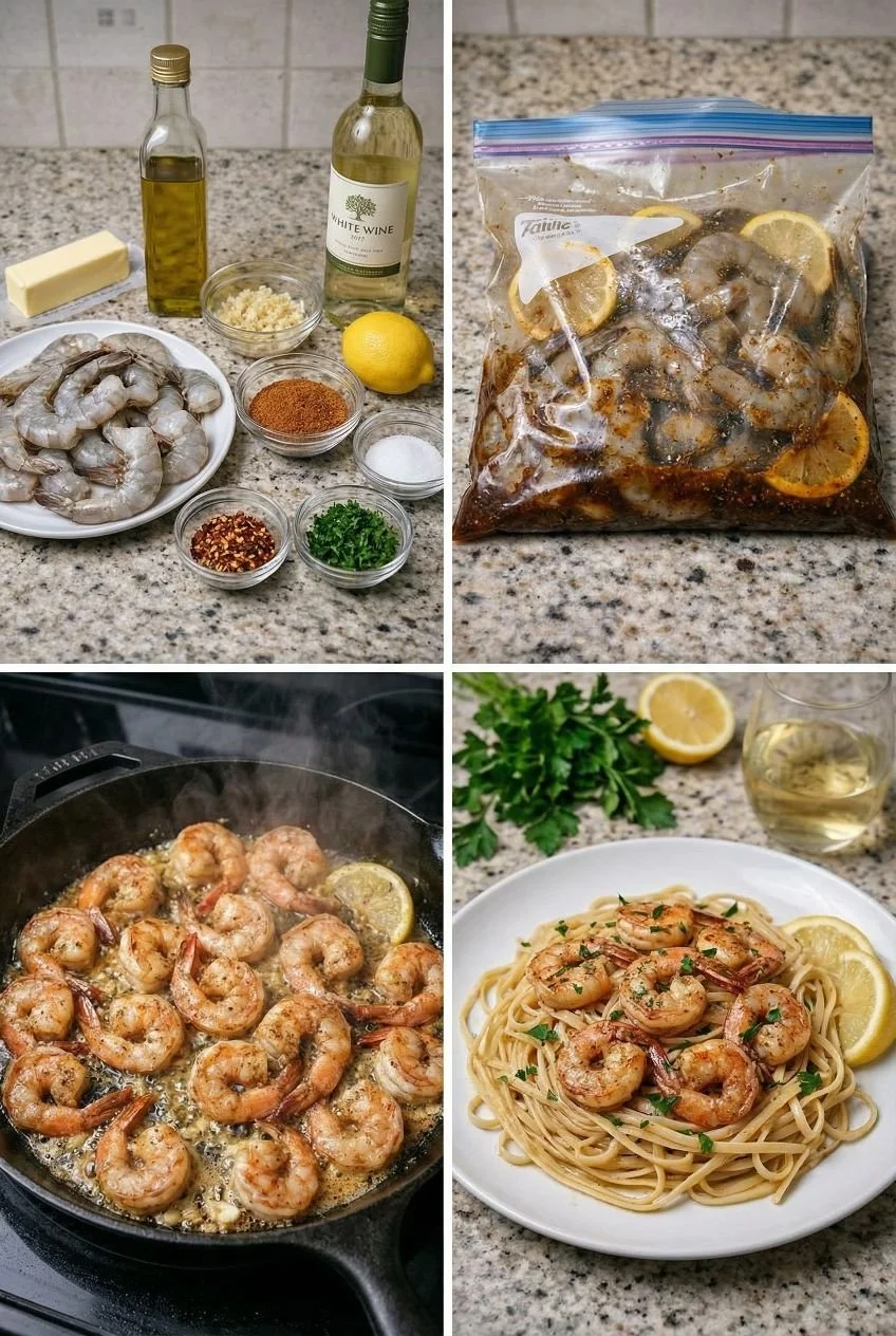 Delicious Cajun Shrimp Scampi garnished with herbs and spices