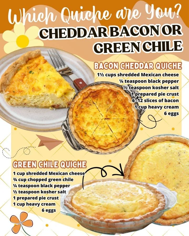 Cheddar Bacon and Green Chile Quiche served slice on a plate