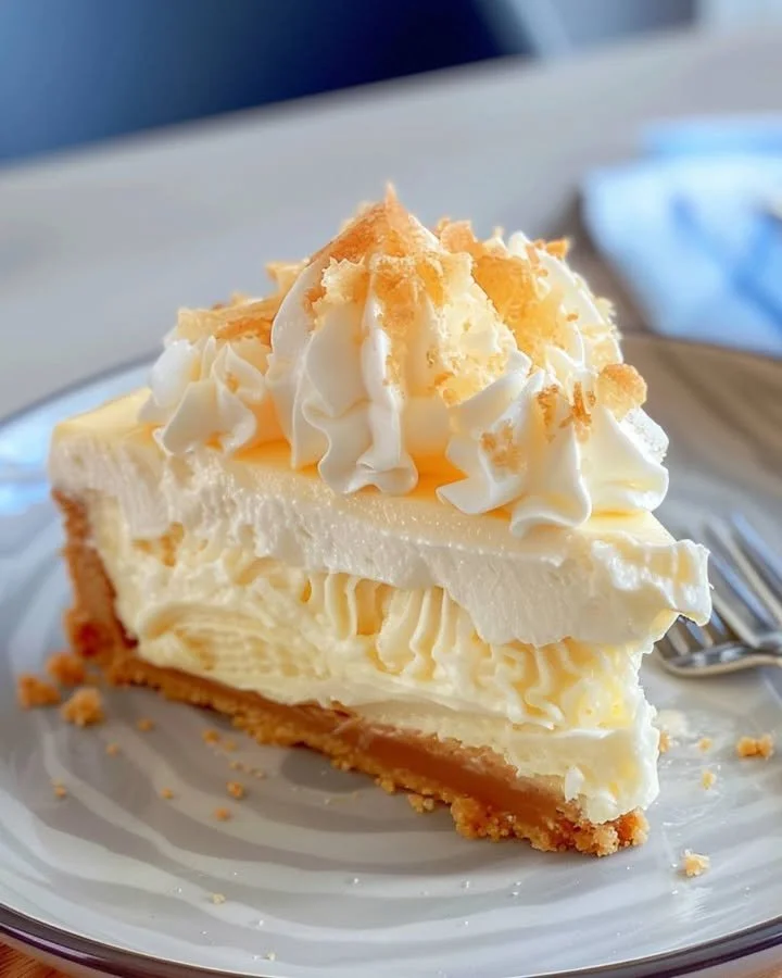 Delicious cheesecake topped with fluffy pineapple mousse on a dessert plate.