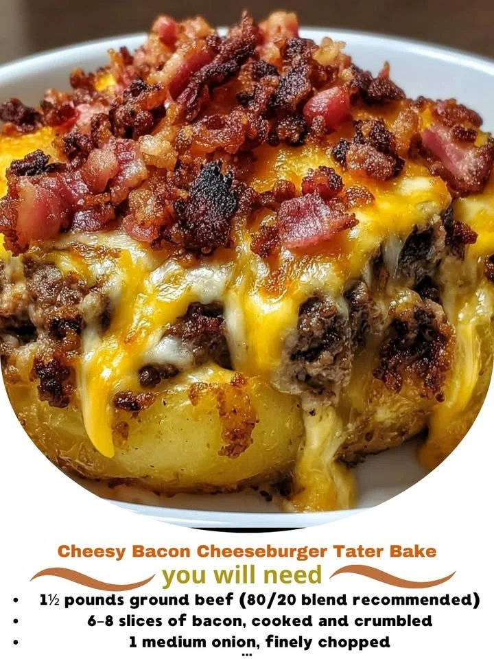 Cheesy Bacon Cheeseburger Tater Bake served in a dish