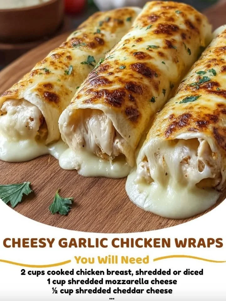 Delicious cheesy garlic chicken wraps served with fresh vegetables