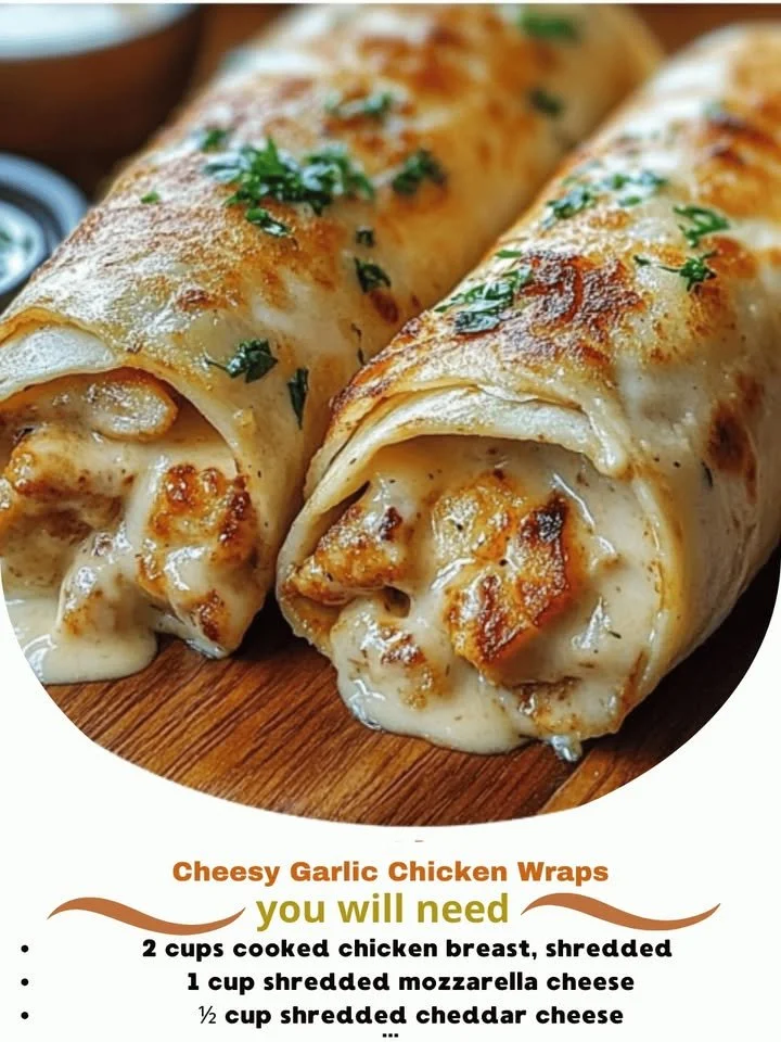 Cheesy Garlic Chicken Wraps served on a plate