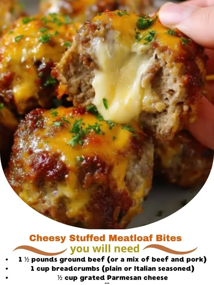 Delicious cheesy stuffed meatloaf bites served on a platter.