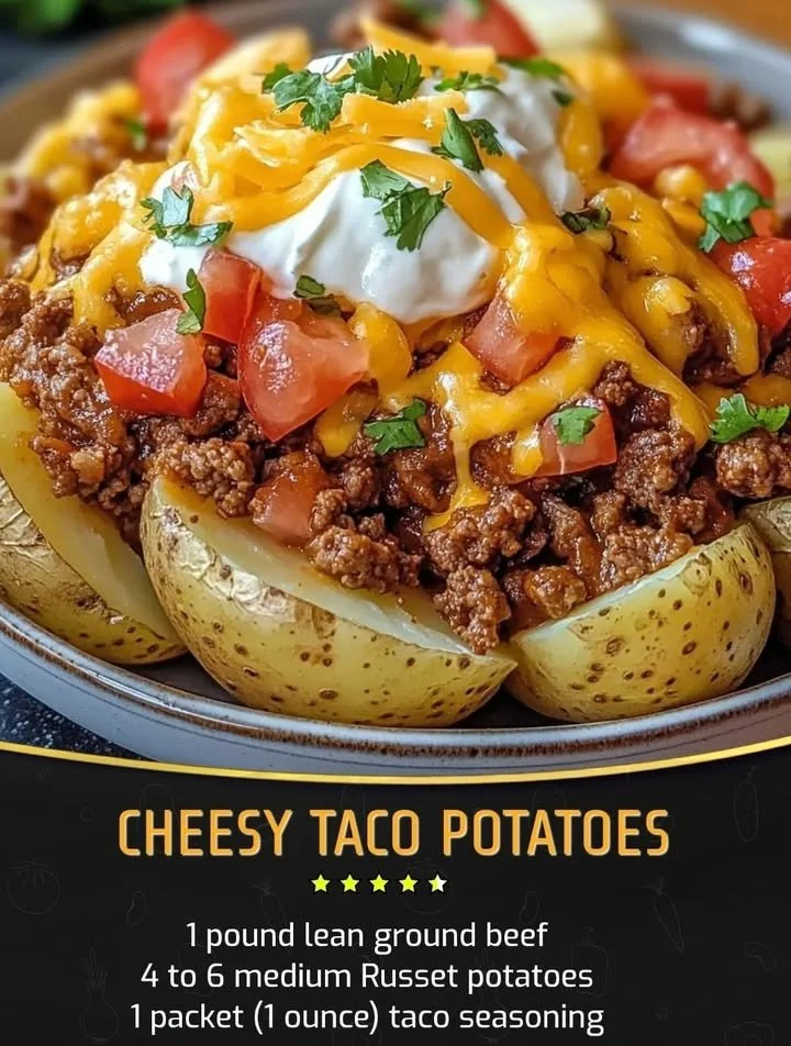 Delicious cheesy taco potatoes topped with melted cheese and spices