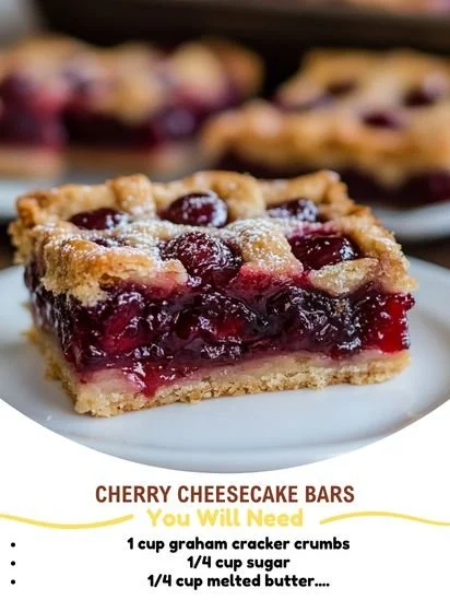 Delicious cherry cheesecake bars with a creamy filling and cherry topping