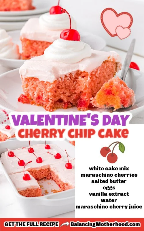 Delicious Cherry Chip Cake with vibrant red cherries and chocolate chips.