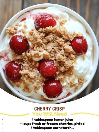 Delicious cherry crisp dessert with a crunchy topping and fresh cherries.