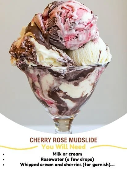 Cherry Rose Mudslide cocktail with vibrant cherry and rose flavors