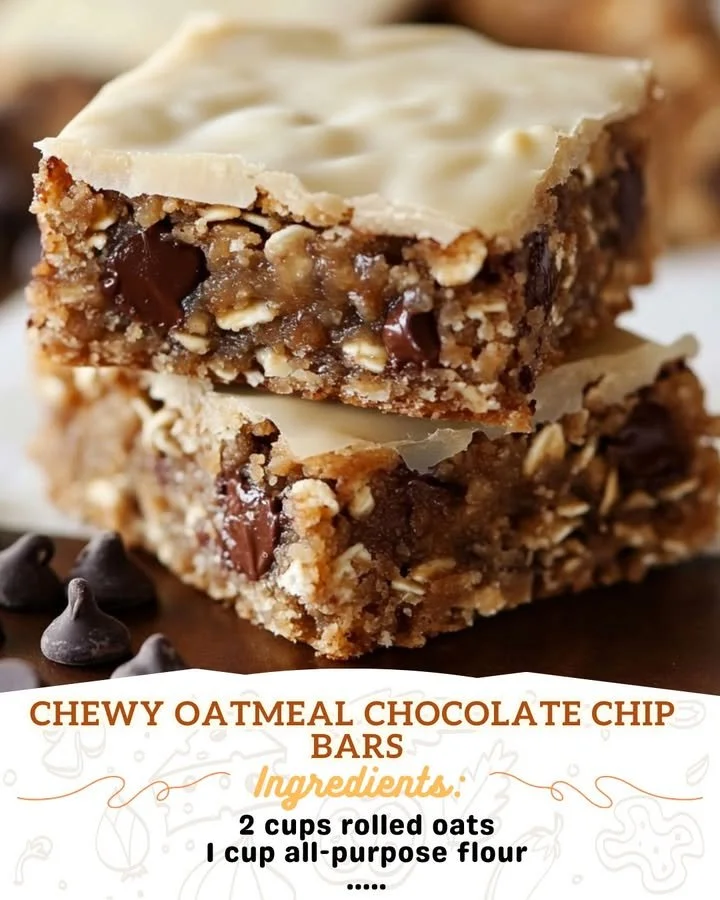 Chewy oatmeal chocolate chip bars fresh out of the oven