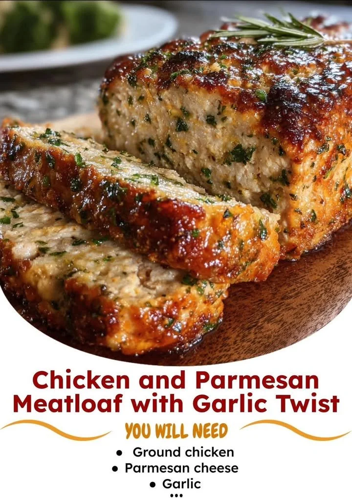 Chicken and Parmesan meatloaf with garlic twist served on a plate