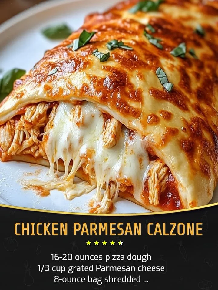 Chicken Parmesan calzone with melted cheese and marinara sauce