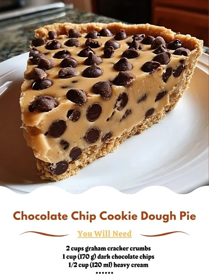 Delicious Chocolate Chip Cookie Dough Pie with cookie dough filling and chocolate chips