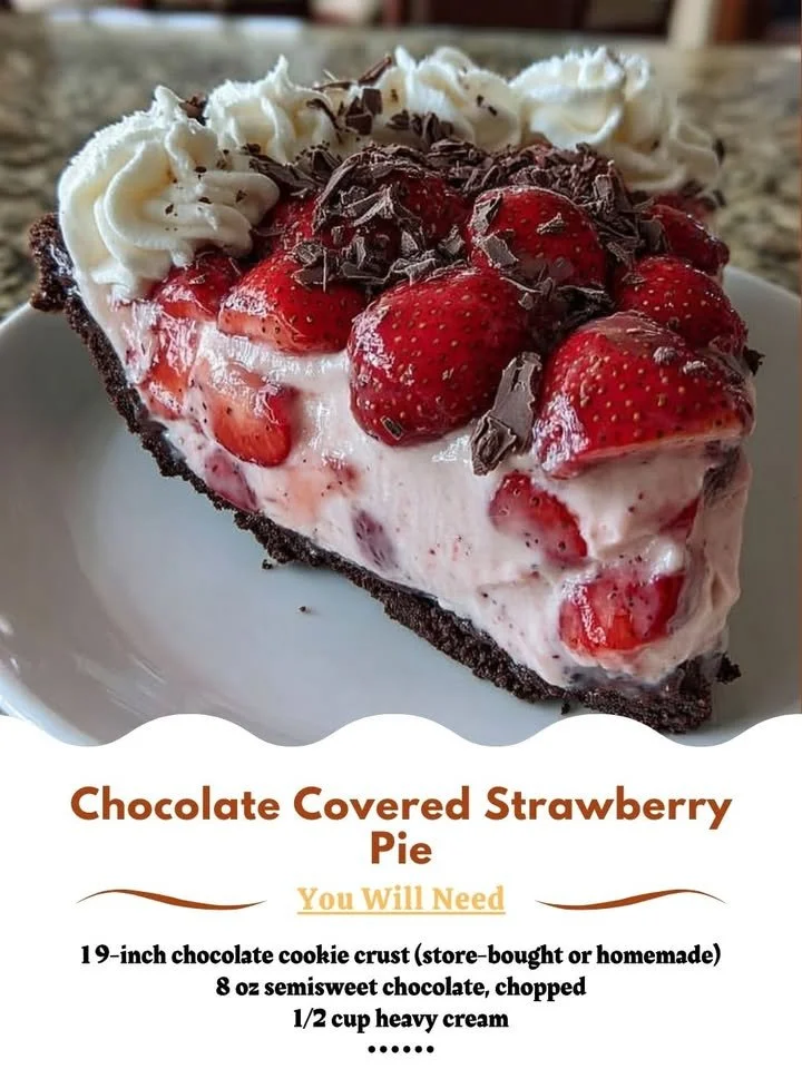Delicious chocolate covered strawberry pie with fresh strawberries and chocolate topping