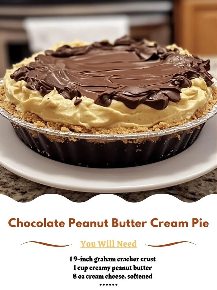 Delicious Chocolate Peanut Butter Cream Pie topped with chocolate shavings