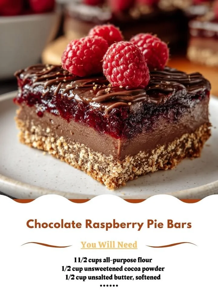 Delicious Chocolate Raspberry Pie Bars with a rich chocolate and raspberry filling
