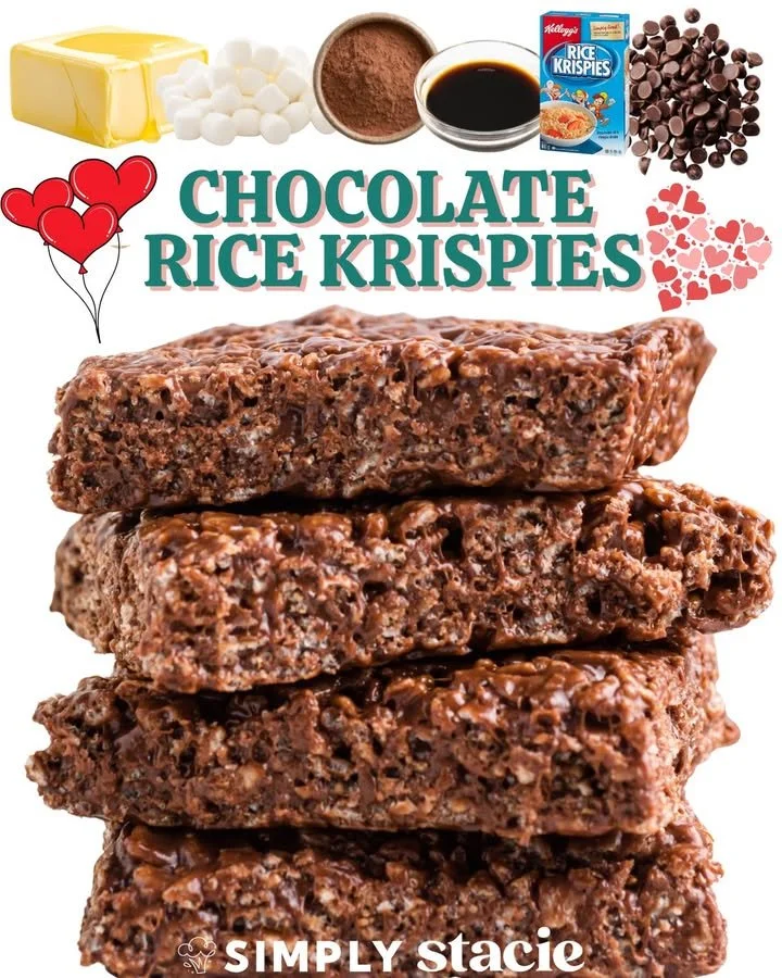 Delicious Chocolate Rice Krispies Treats stacked on a plate