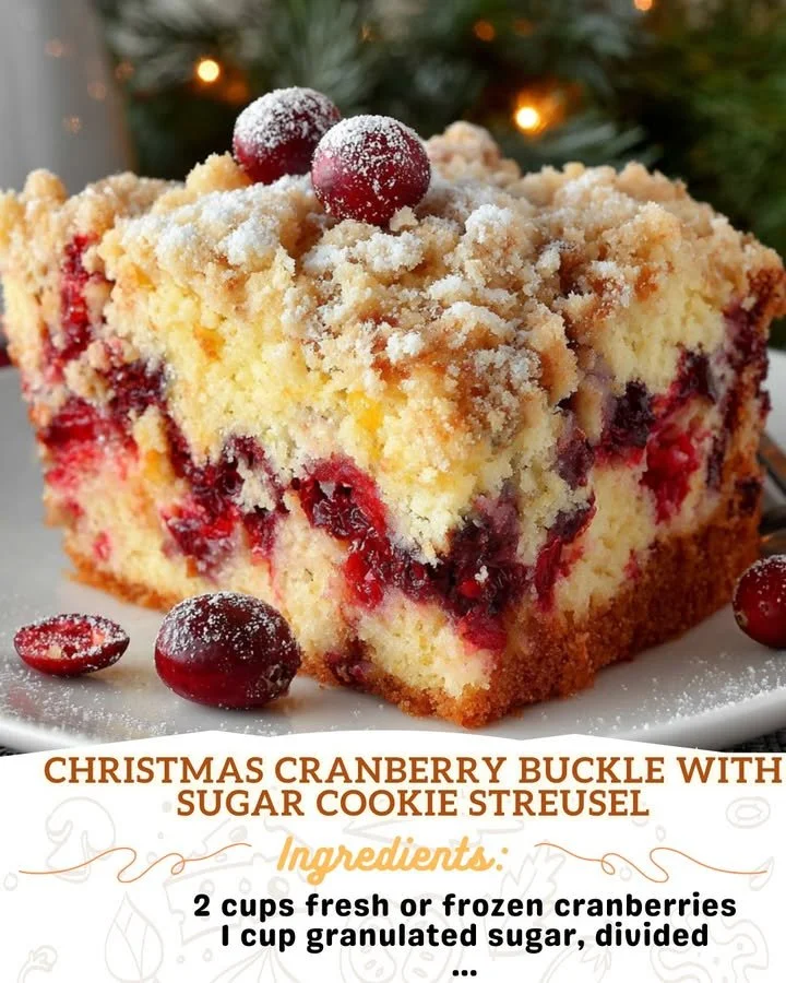 Delicious Christmas Cranberry Buckle with a sugar cookie topping