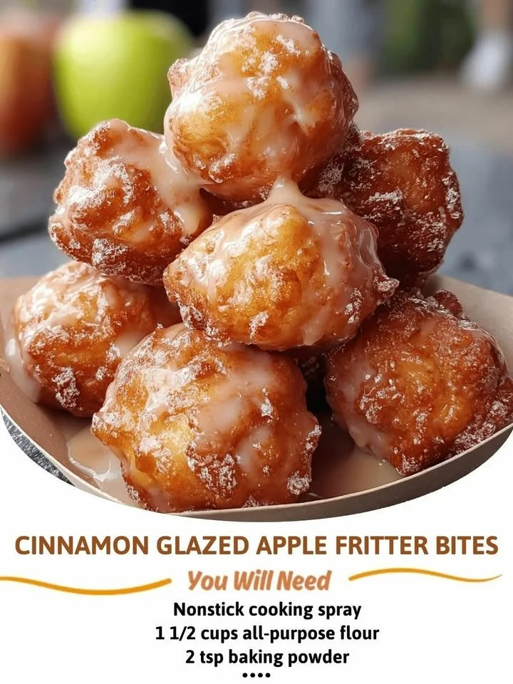 Cinnamon glazed apple fritter bites on a plate, perfect for a sweet snack