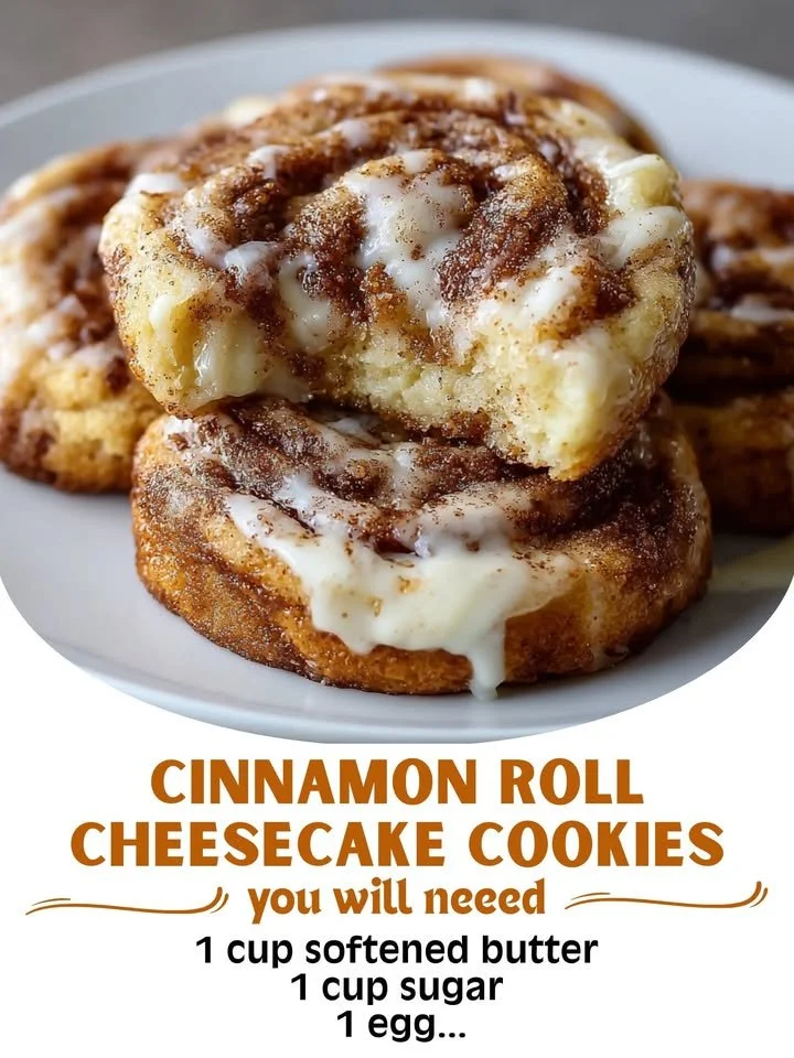 Delicious Cinnamon Roll Cheesecake Cookies on a plate, ideal for dessert lovers.