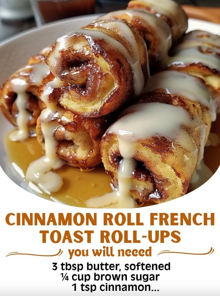 Cinnamon roll French toast roll-ups served on a plate with syrup and cinnamon