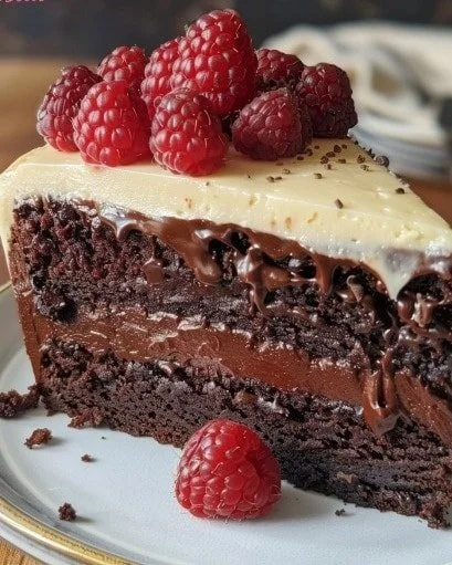 Classic chocolate cake topped with rich chocolate frosting and decorations