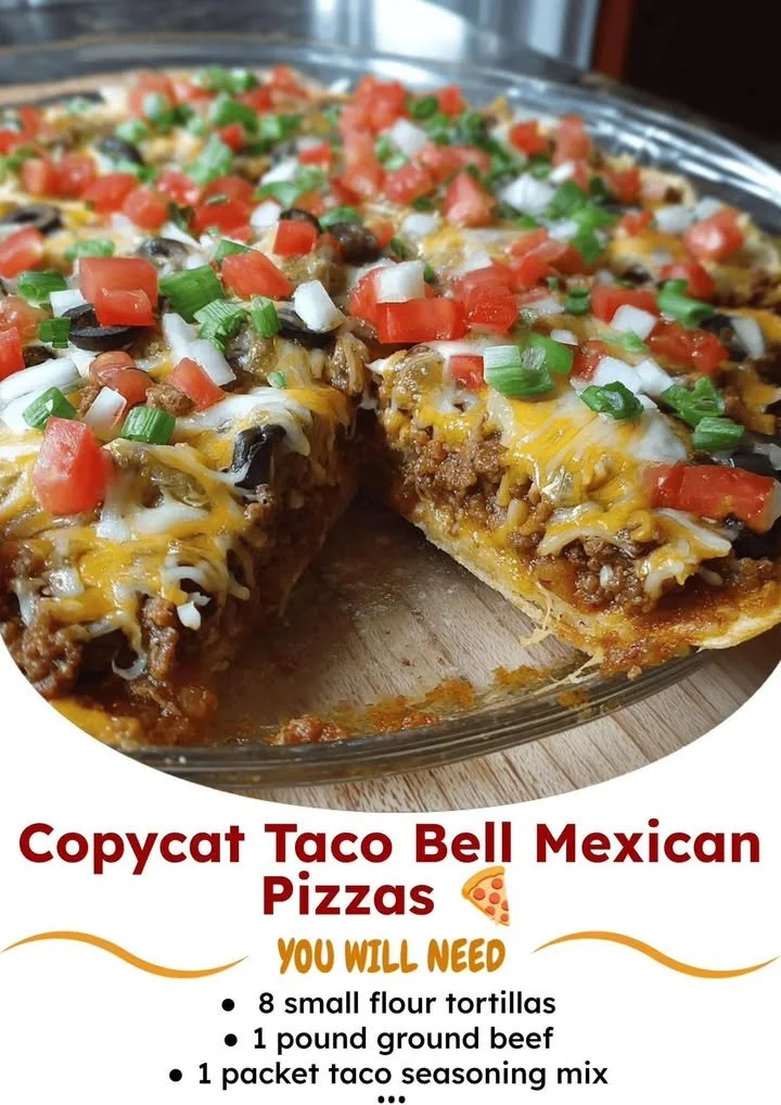 Homemade Copycat Taco Bell Mexican pizzas topped with cheese and fresh ingredients