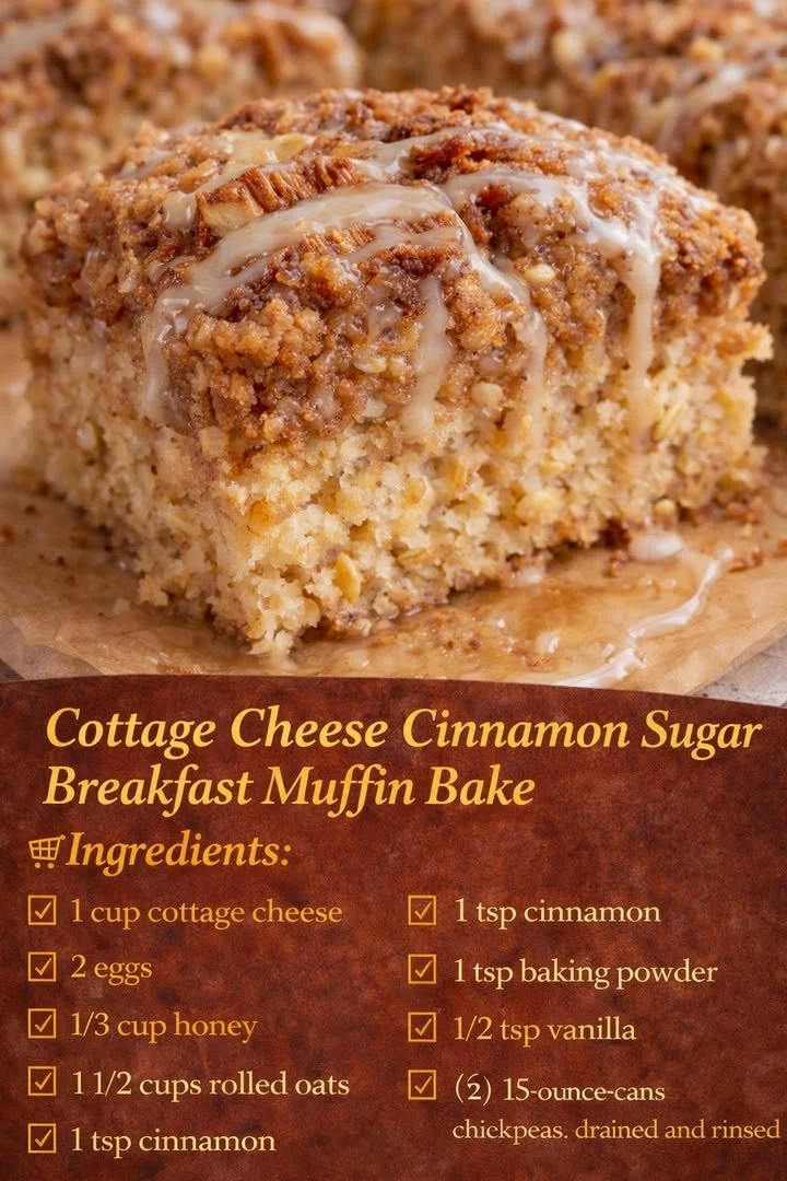 Healthy Cottage Cheese Cinnamon Sugar Breakfast Muffin Bake on a wooden table
