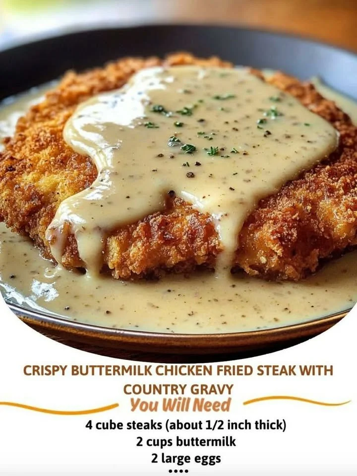 Crispy Buttermilk Chicken Fried Steak served with gravy and side dishes