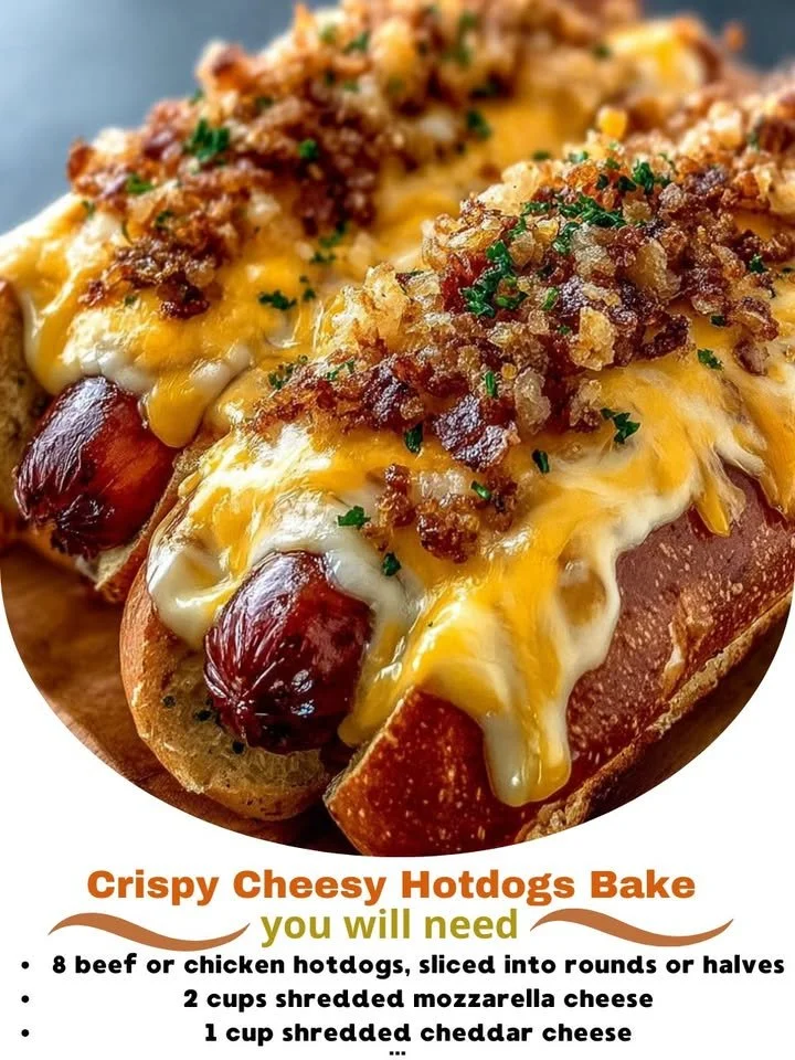 Baked crispy cheesy hotdogs with melted cheese and a crispy crust