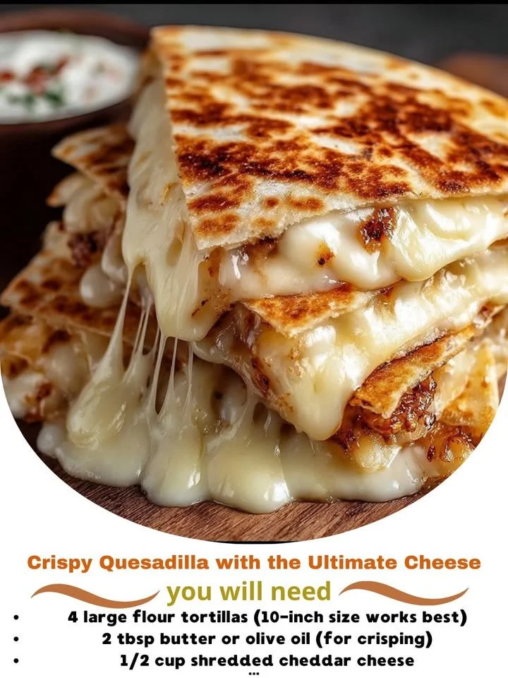 Crispy quesadilla filled with melted cheese on a plate.