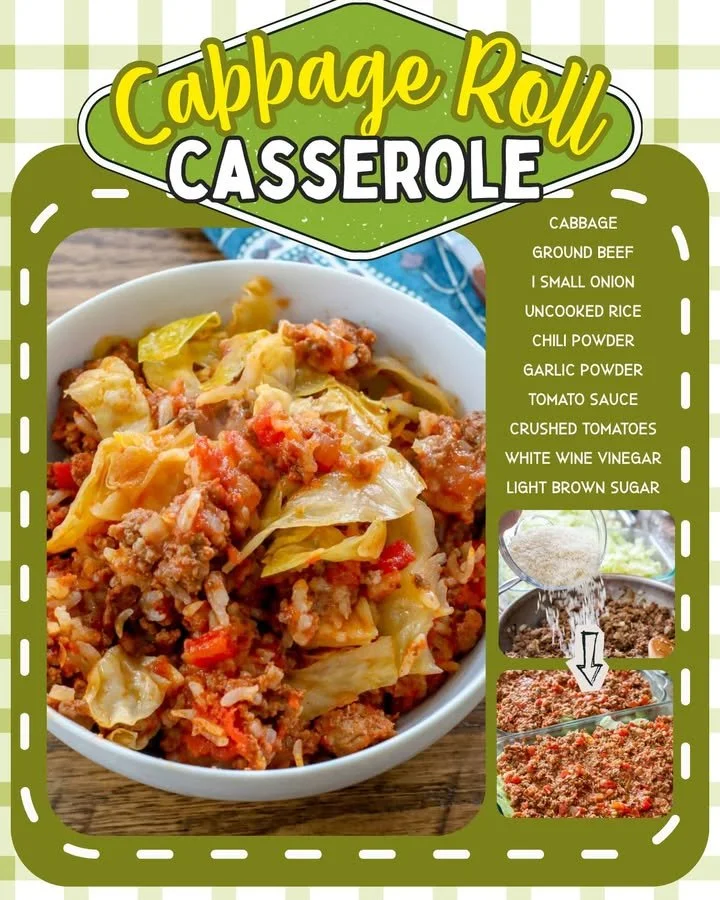Delicious easy cabbage roll casserole baked with rice and ground beef