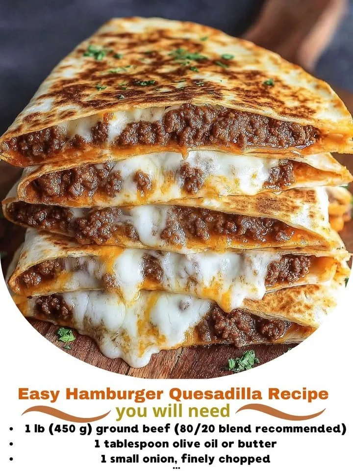 Delicious easy hamburger quesadilla served with toppings on a plate