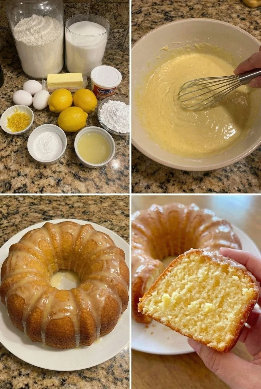 Delicious easy lemon cake topped with lemon glaze and fresh fruits