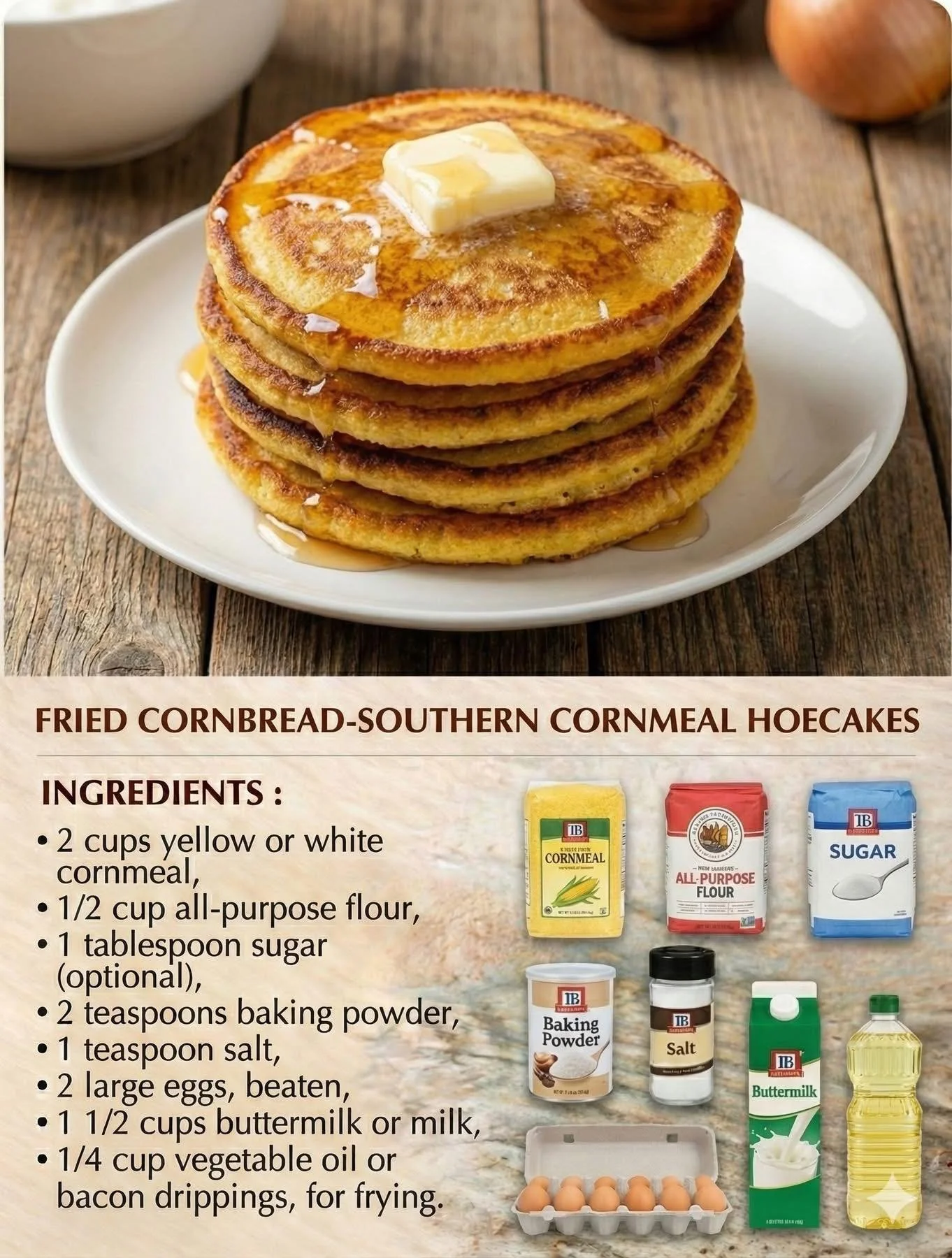 A plate of crispy fried cornbread served with butter and honey.