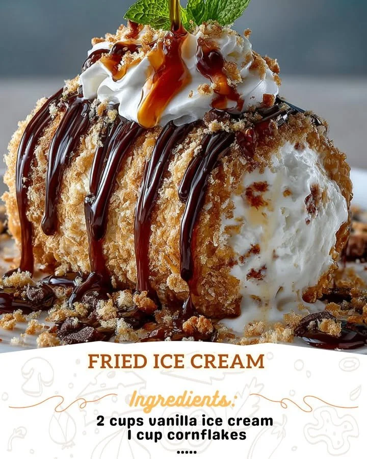 Delicious fried ice cream dessert served with toppings