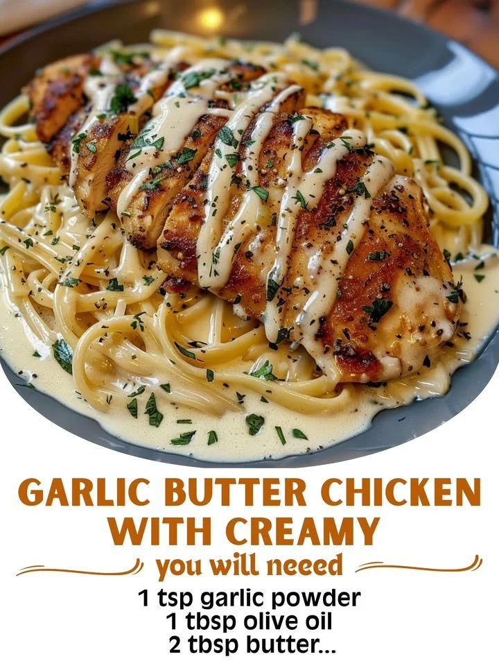 Garlic Butter Chicken with Creamy Ricotta Alfredo Pasta dish