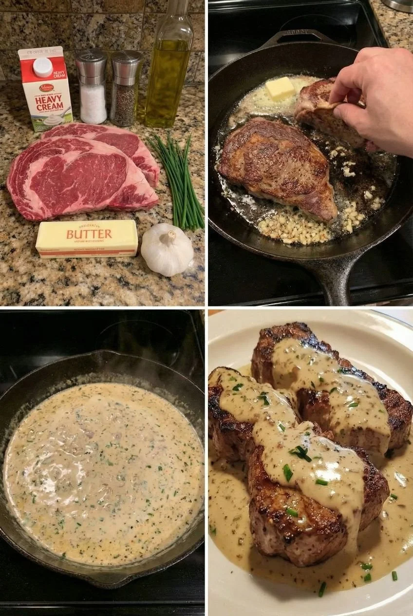 Delicious Garlic Butter Cream Steak plated with herbs and seasonings.