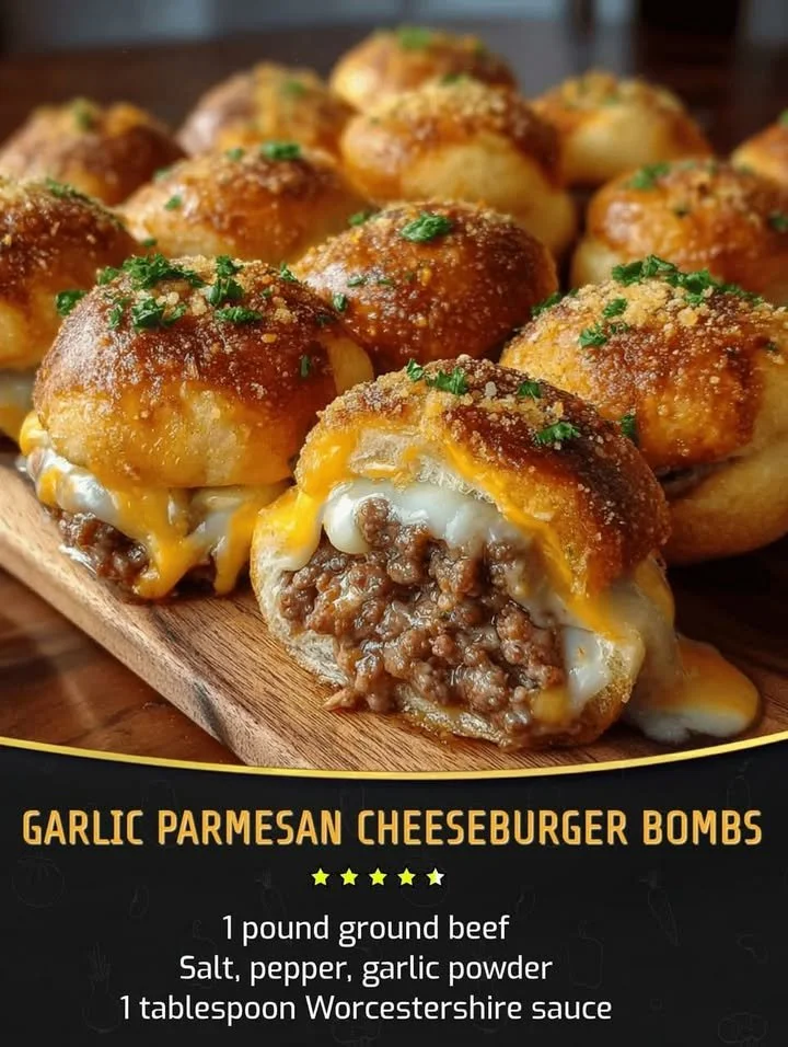 Delicious Garlic Parmesan Cheeseburger Bombs ready to serve