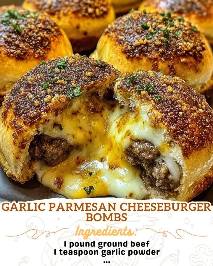 Delicious Garlic Parmesan Cheeseburger Bombs ready to enjoy.