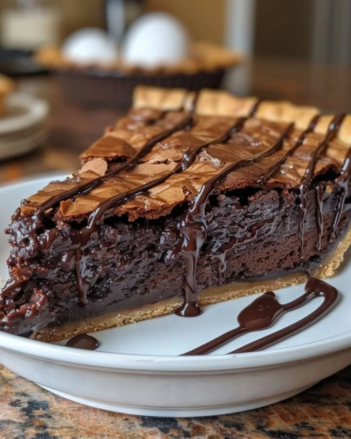 Delicious gooey brownie pie with a rich chocolate texture