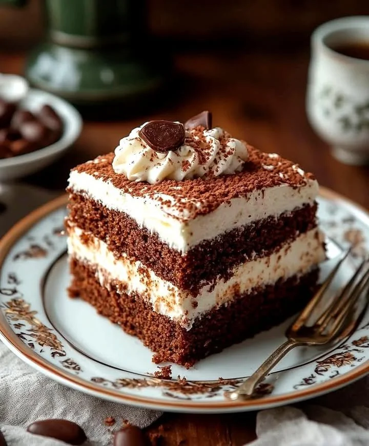 Gooey and decadent Mississippi Mud Chocolate Cake topped with rich chocolate frosting